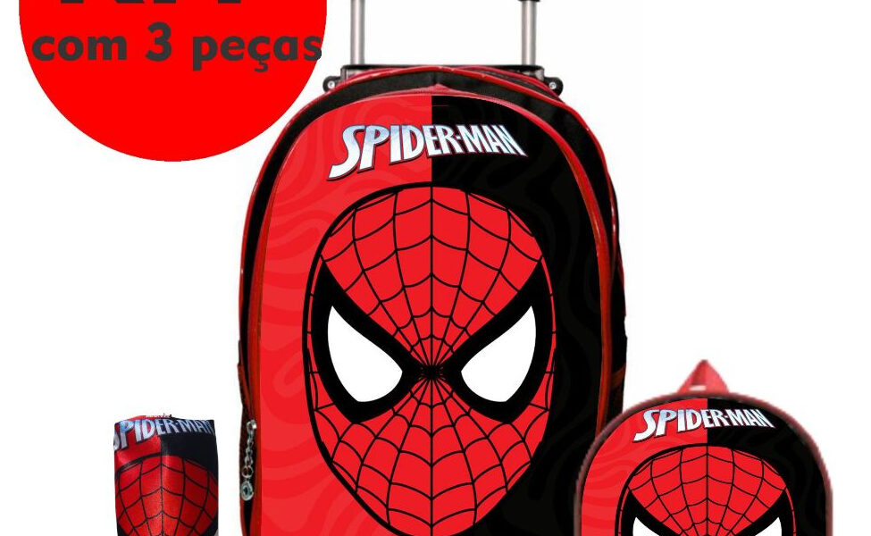 Kit Mochila Escolar do Homem Aranha com Lancheira e Estojo