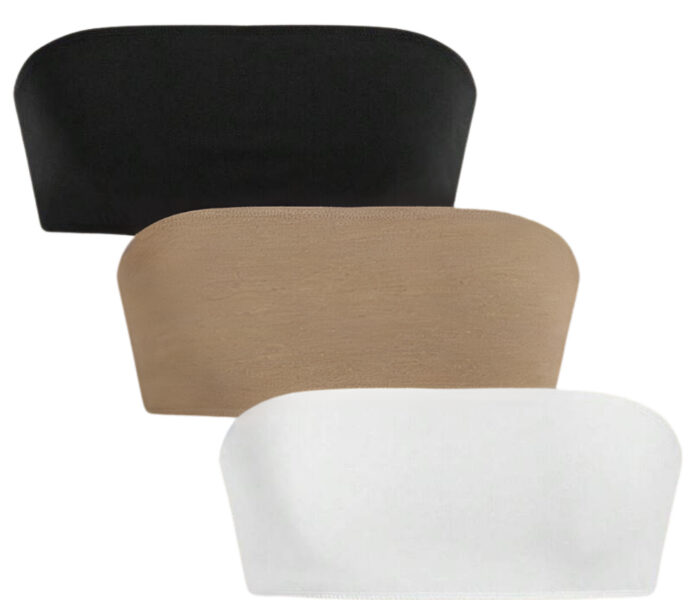 Kit 3 Tops Faixa Tomara Que Caia Cropped Sem Alça Básico Liso