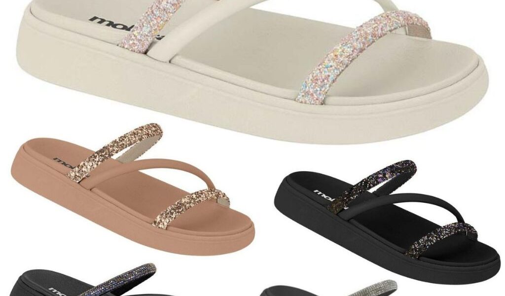 Sandália Papete Conforte Feminina Com Strass E Brilho Moleca