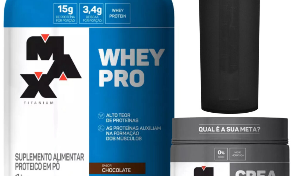 Combo Whey Protein 1kg E Creatina 150g + Coqueteleira - Max Titanium Suplementos