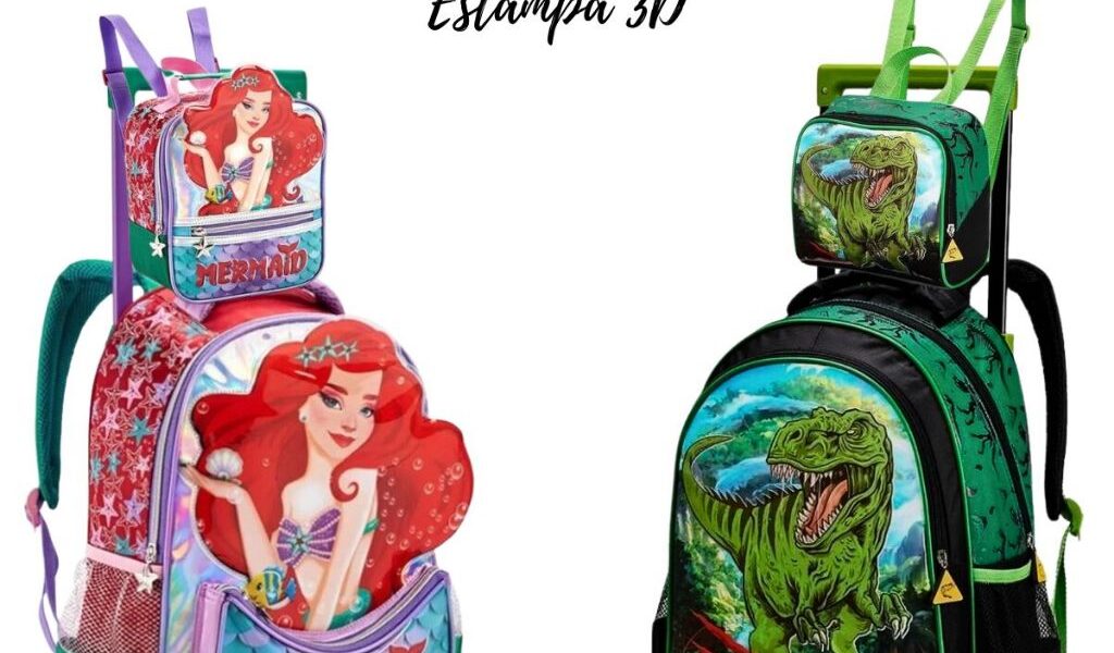 Kit Mochila Infantil 2 Em 1 Rodinhas Removível Aleatória Linda Prática Grande