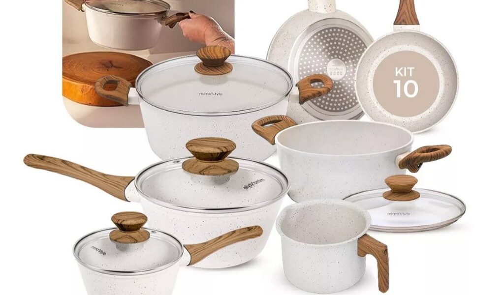 Jogo De Panelas Indução Kit 10 Peças Revestimento Cerâmico Style Cook Marmol - Mimo Style Premium