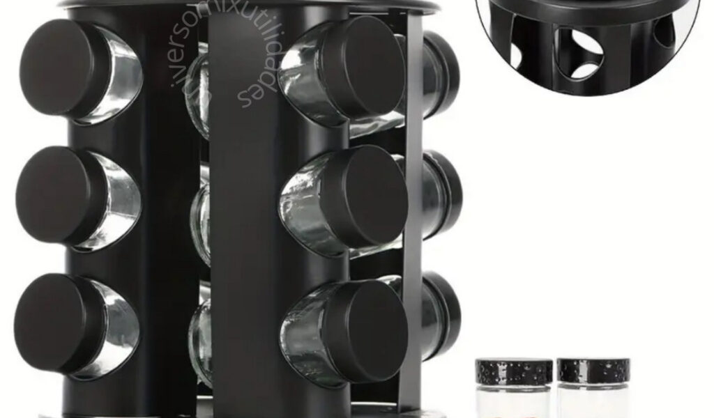 Porta Tempero Giratorio Preto Com 6/8/9 Potes Vidro Reforçado Premium