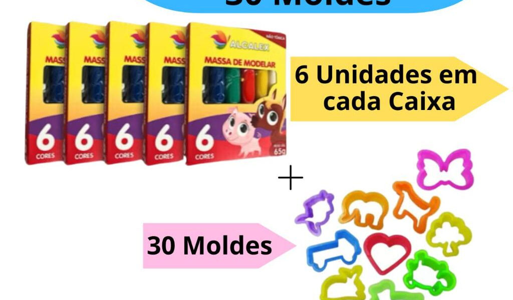 Kit 30 Unidades de Massinha de Modelar + 30 Cortador Forminha Molde Festa Lembrancinha Criança Aniversário