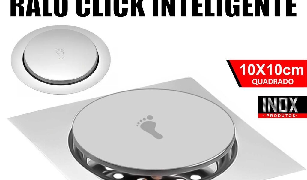 Ralo Click Inteligente 10x10 Cm Quadrado Redondo Inox Cromado - Veda Cheiro Banheiro Casa Cozinha