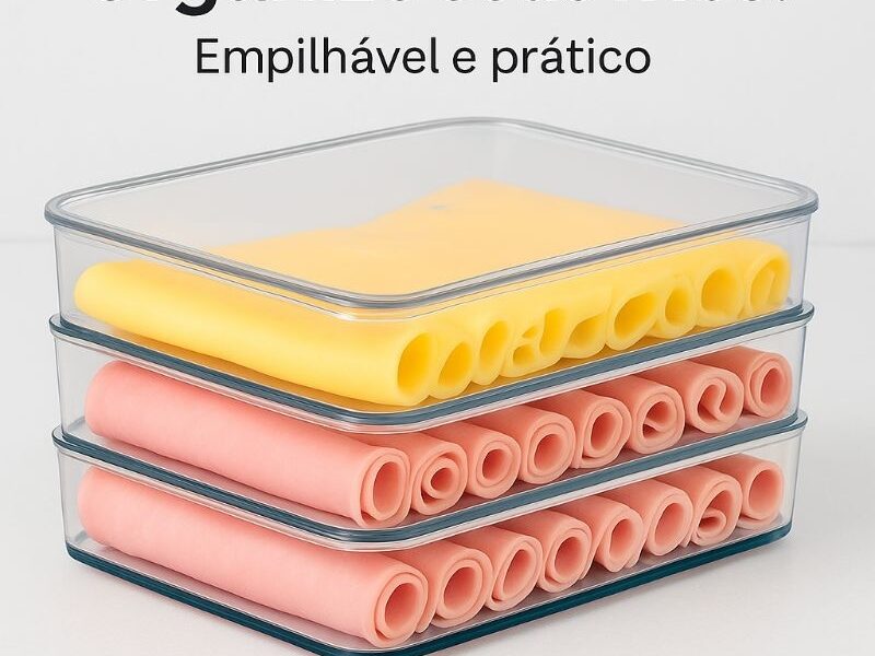 Porta Frios Hermético Presunto Queijo Kit Acrílico Resistente Triplo Pote Mantimentos