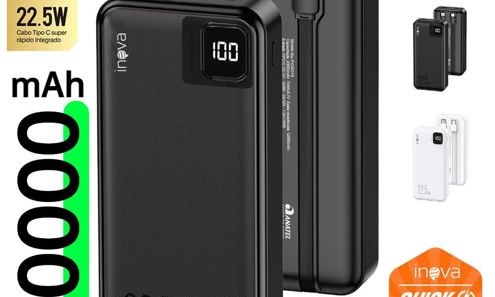 Inova Bateria Portátil Power Bank 20.000mah Universal carregador portátil 22,5W Com Displaya Visor do nível da bateria