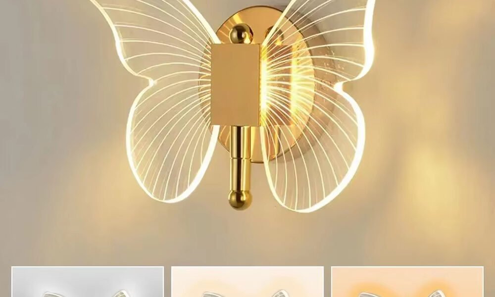 Luminária Borboleta Arandela Dourada De Parede