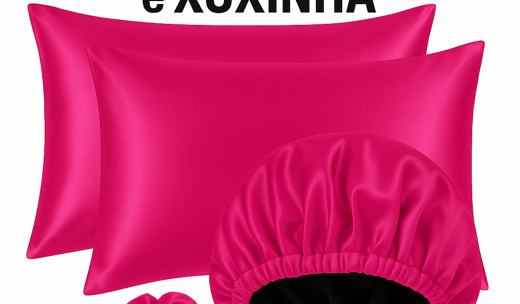 Kit Cetim Antifrizz 2 Fronhas Touca de Cetim Regulável Xuxinha Scrunchie Cabelo para Dormir