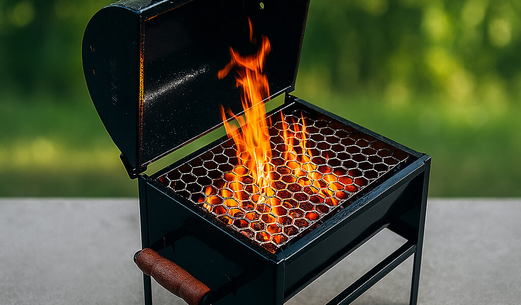 Churrasqueira Bafo Portátil com Tampa e Alça Madeira Ideal para Camping e Apartamento