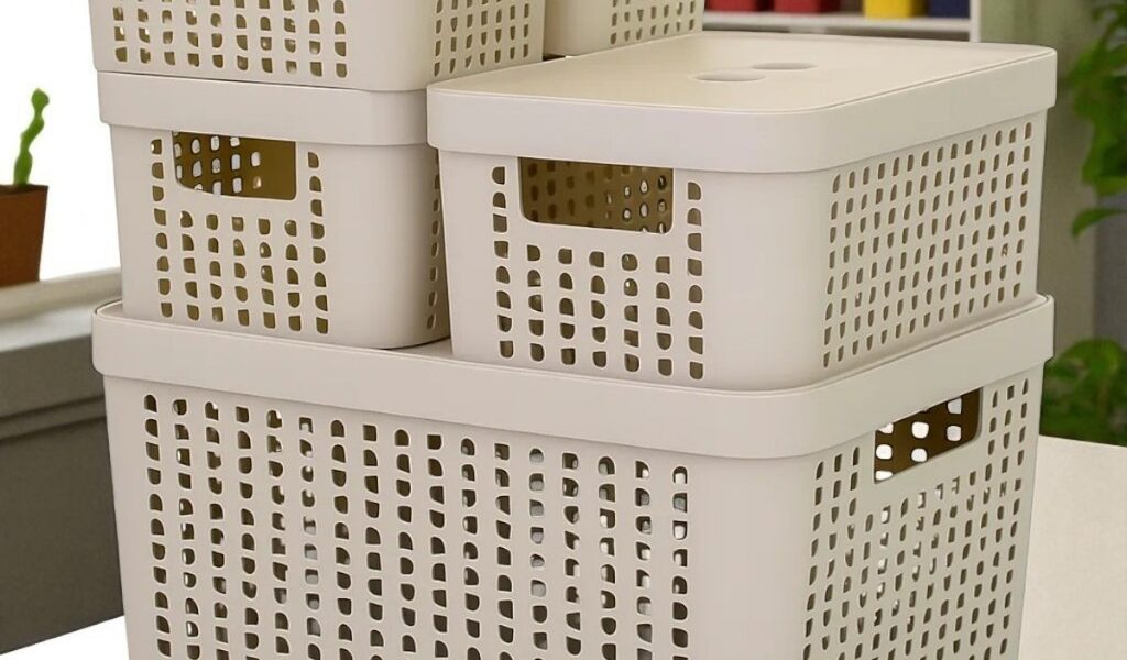 Kit 5 Caixas Organizadoras com Tampa Cesto Grande de Plástico 2 Litros 4,5 Litros 17 Litros