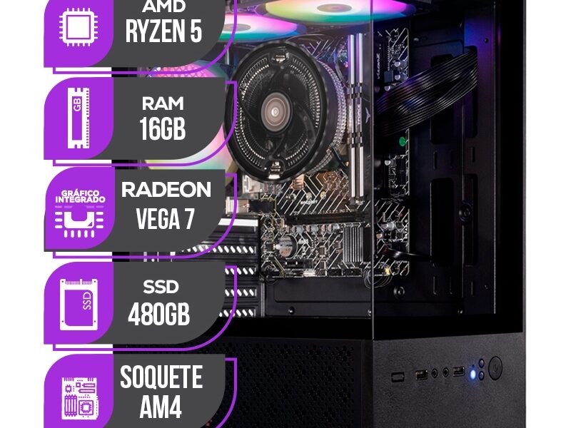 PC Gamer Mancer, AMD Ryzen 5 5600GT, Vega 7, 16GB DDR4, SSD 480GB, Fonte 400W 80 Plus