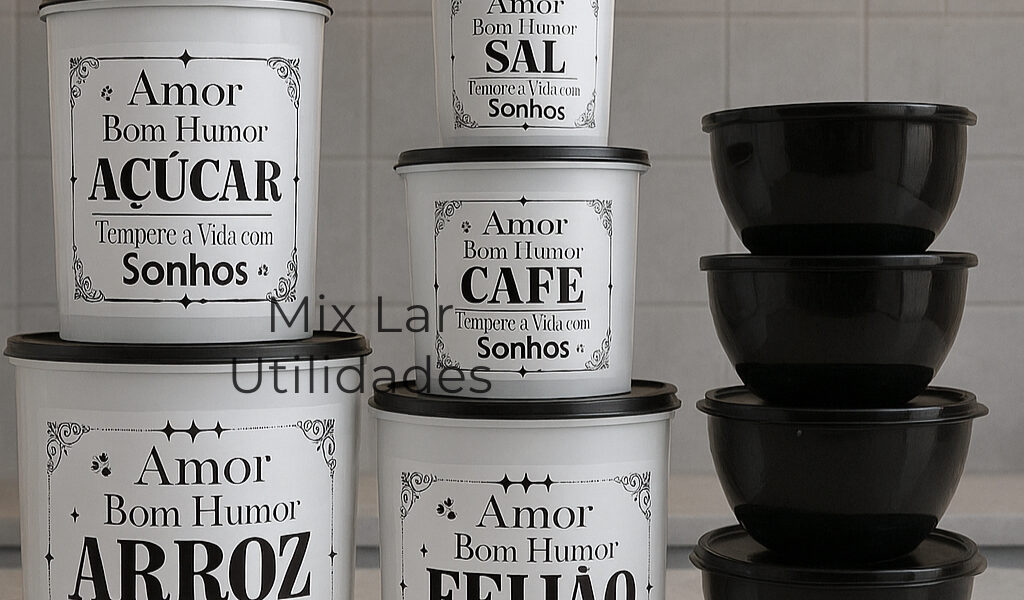 Kit potes de mantimentos cozinha com 9 peças de plástico decorado