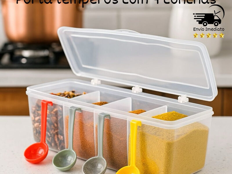 Pote Porta Temperos Porta Condimentos com 4 conchas. Organizador com 4 divisórias