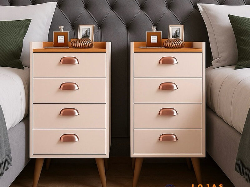 Mesa de Cabeceira Luxo Concha Monet 04 Gavetas Pés Palito Quarto Organizador - LANÇAMENTO