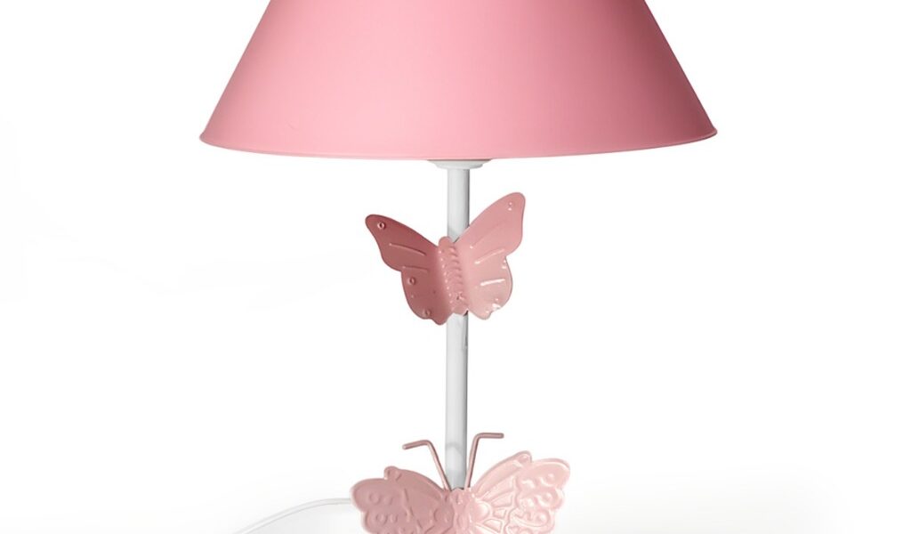 Abajur borboleta infantil cupula rosa quarto de criança