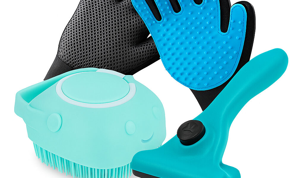 Kit Pet Luva Tira Pelos Nano + Escova lava Pet Silicone Dispenser + Pente Escova Removedora