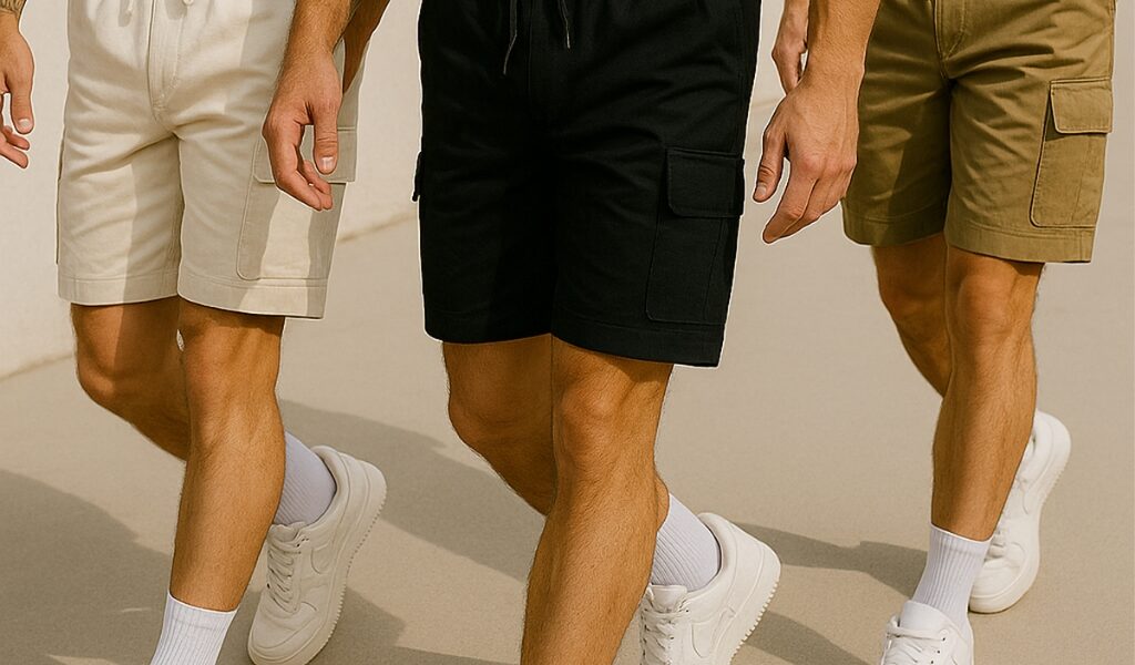 Kit 3 Bermudas Cargo de Sarja Masculino Mauricinho cima do Joelho Premium Bolso Lateral Casual Streetwear