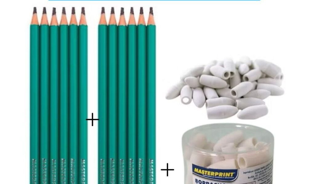 Kit 10 lápis de escrever + 10 Borrachas Ponteira