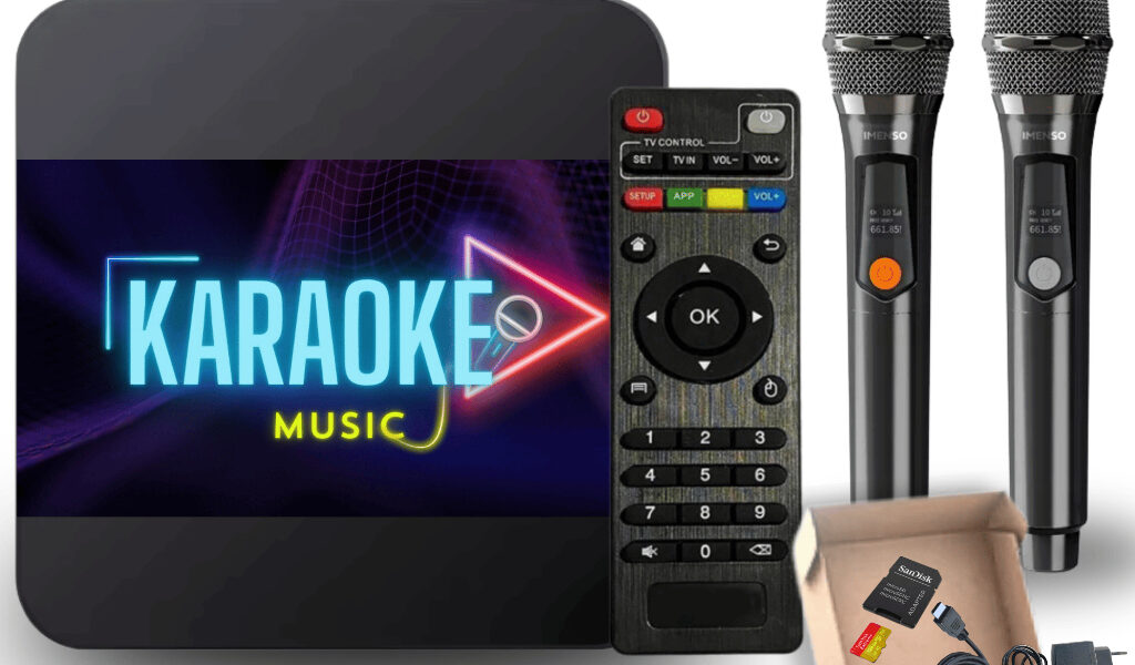 Aparelho de Karaoke + 18.000 Músicas Videoke + Pontuação Real & Ajuste Vocal + 2 Microfones s/fio