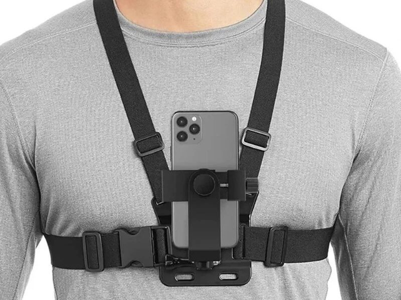 Suporte de peito ajustável para telefones celulares e câmeras GoPro para peito de motocicleta e bicicleta