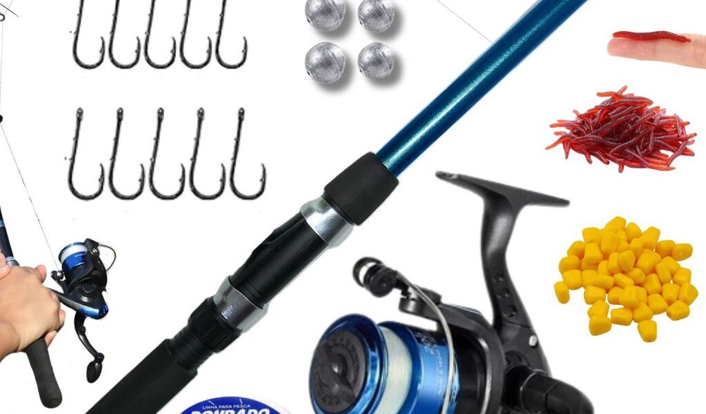 Kit De Pesca Completo 1 Vara Telescópica + 1 Molinete Com Linha - Acessórios Iscas, Anzóis, Chumbada
