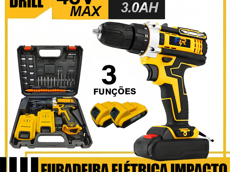 Parafusadeira Furadeira e Chave De Impacto 48V 2 Baterias 3 funções Kit Completo Acessórios