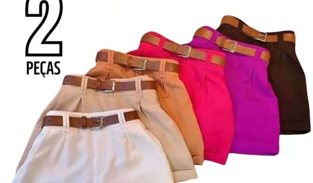Kit 2 Short Feminino Alfaiataria Social com um Cinto Cintura Alta PROMOÇÃO