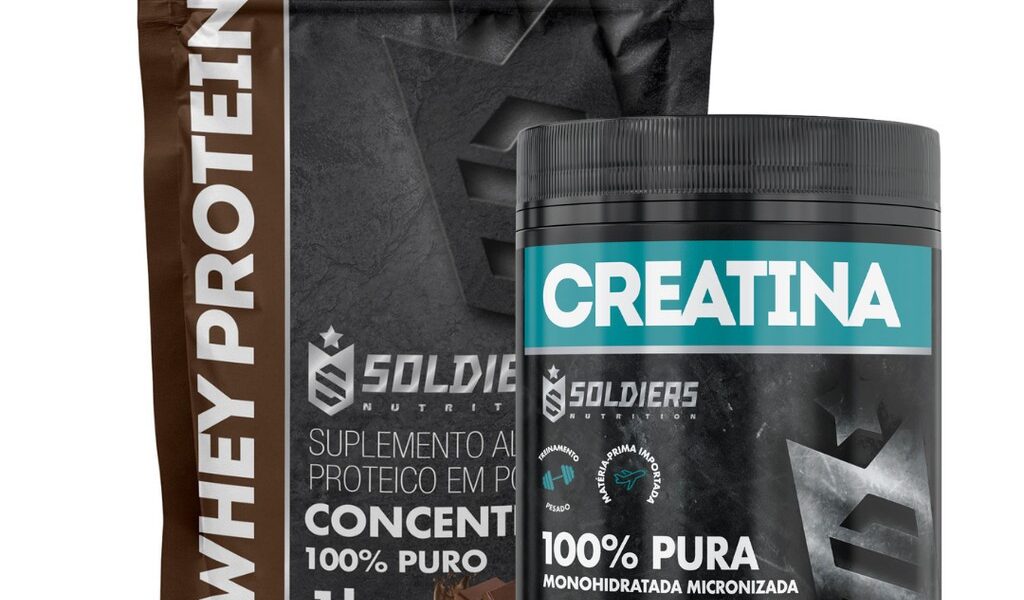 Kit: Whey Protein Concentrado 1Kg + Creatina Monohidratada Pote 300g - 100% Pura Importada - Soldiers Nutrition