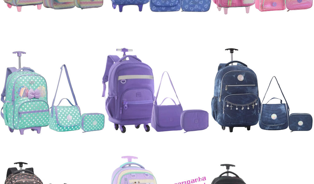 Kit Mochila Rodinha Escolar Juvenil Lancheira e Estojo Yepp Desing Lindo