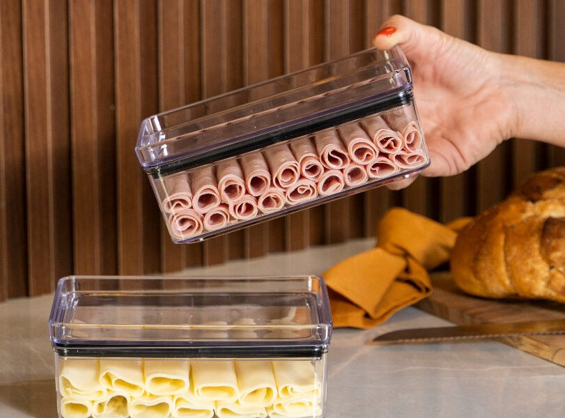 Porta Frios com Tampa Potes Herméticos Empilháveis para Presunto e Frios