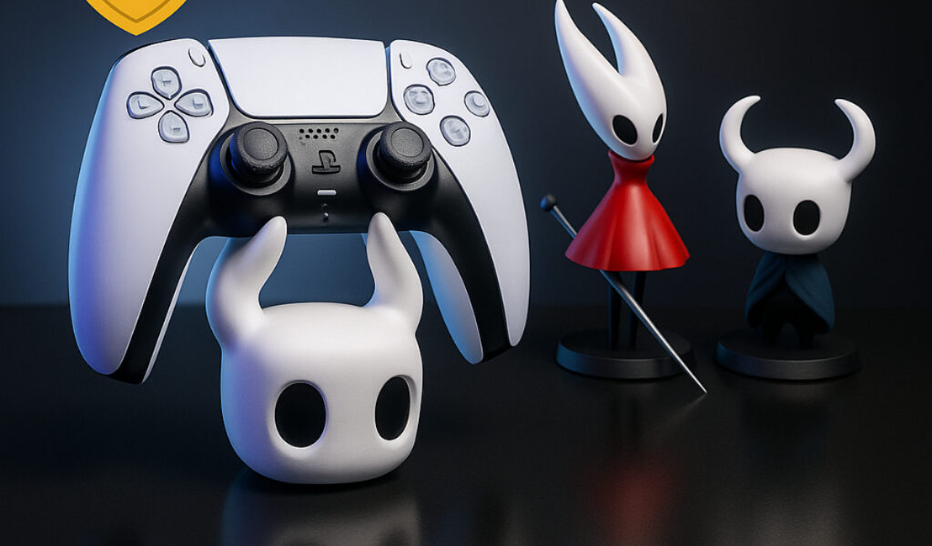 Suporte Controle Hollow Knight + 2 Bonecos (Hornet e Knight) | Compatível PS5/PS4/Xbox/PC/Switch