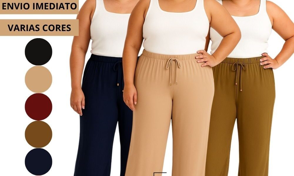 CALÇA PANTALONA Soltinha Duna cintura alta Feminina com elastex