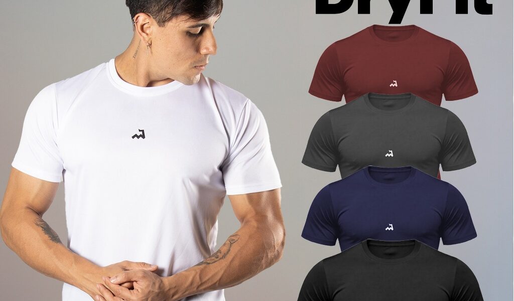 Kit 4 Camiseta Dry Masculina Manga Curta Fitness Academia Corrida CrossFit Poliester Premium