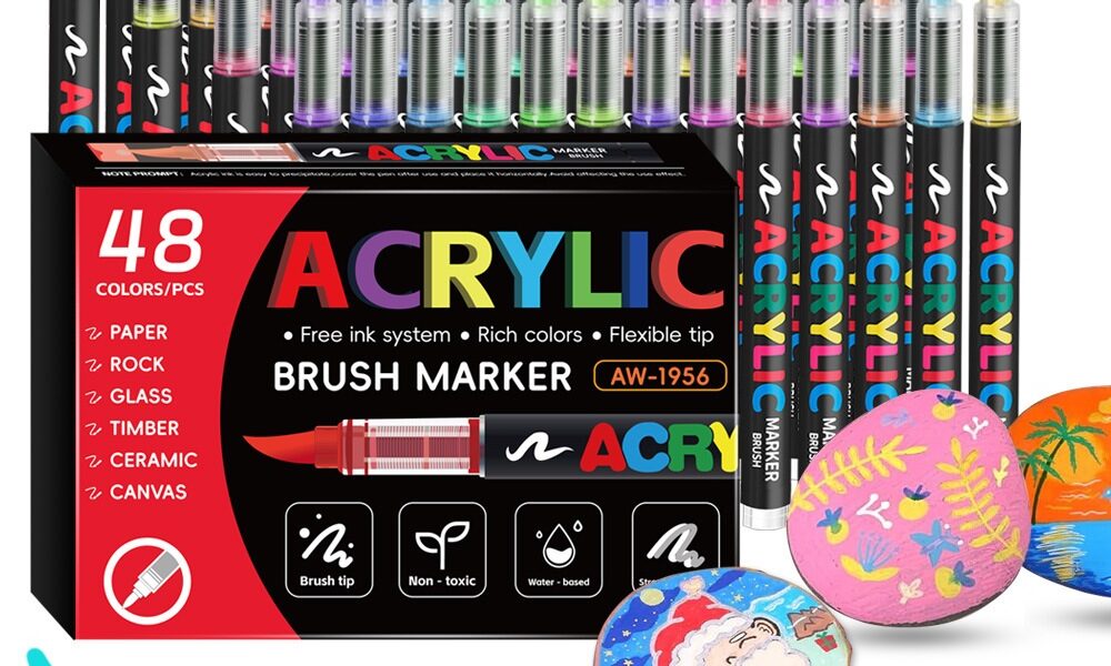 Caneta Marcadora Acrílica Pincel Artístico 12/24/48 Cores Vibrantes para Desenho e Pintura DIY