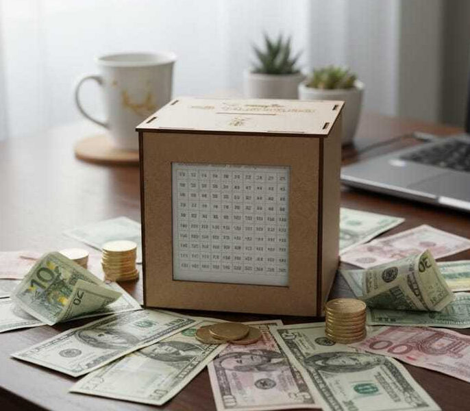 Cofre Desafio 1 mil 5 mil e 10Mil Woodbox Cofrinho Caixa De Dinheiro Poupança - MDF Premium