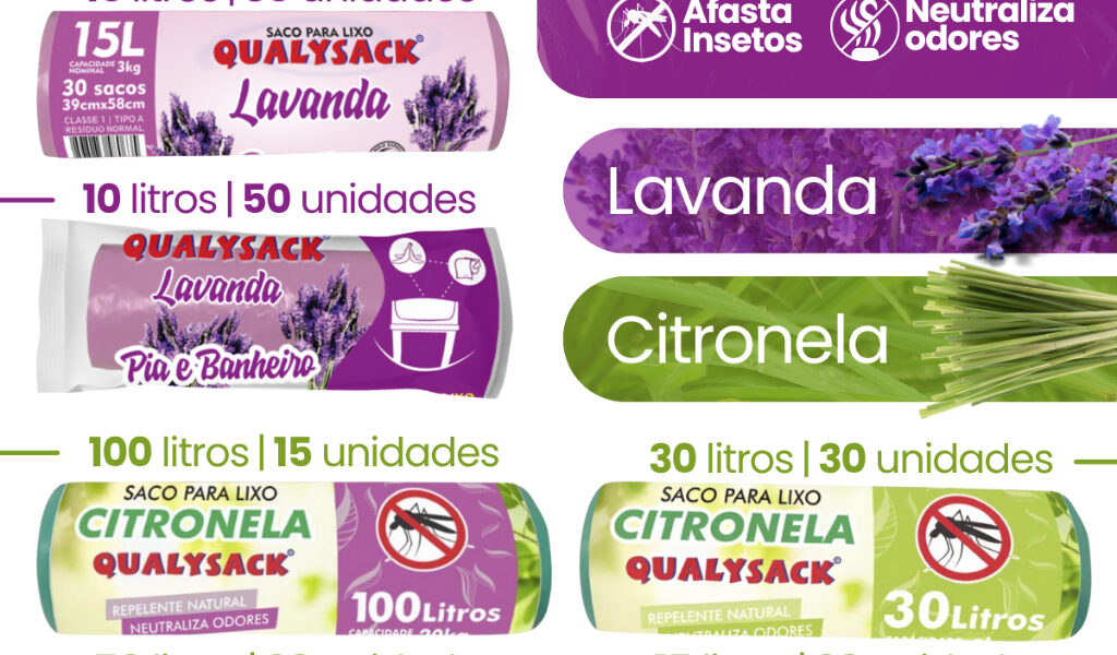 Saco de Lixo Aroma Lavanda e Citronela 10, 15, 30, 50 e 100 Litros - Qualysack