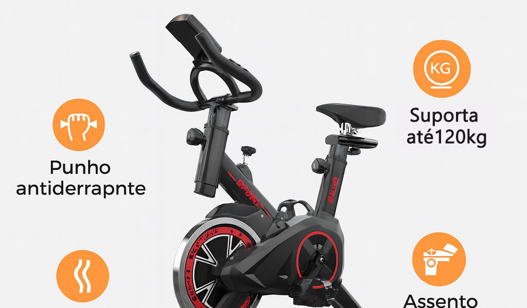Bicicleta de Spinning Profissional 120kg | Display Multifuncional + Correia Silenciosa | Ideal para Home Office e Academ
