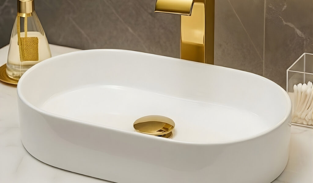 *PROMOÇÃO* Pia Para Banheiro Cuba de Apoio 42cm Lavabo Retangular Mármore Sintético Branca Sobrepor