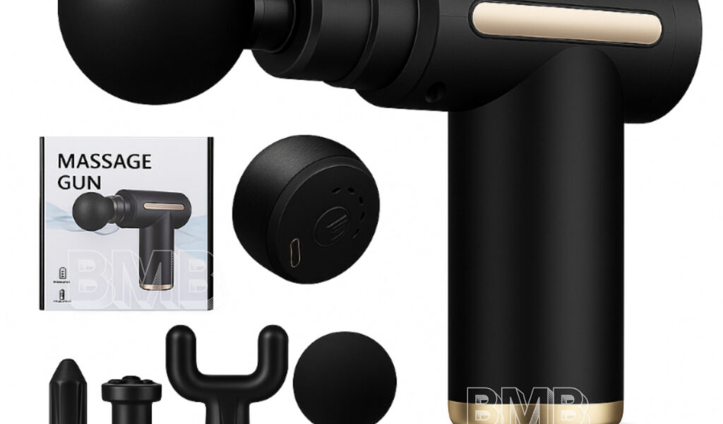 Pistola de Massagem Profissional Elétrica Portátil com 4 Ponteiras – Massageador Muscular de Tecidos Profundos