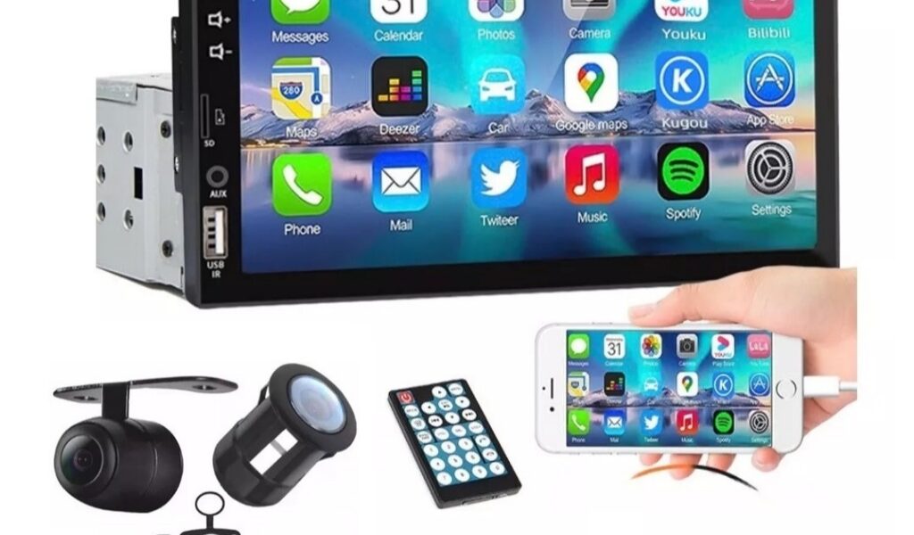 Central Multimídia Universal Mp5 Bt 1 Din 7 Pol Dvd e Camera de Ré