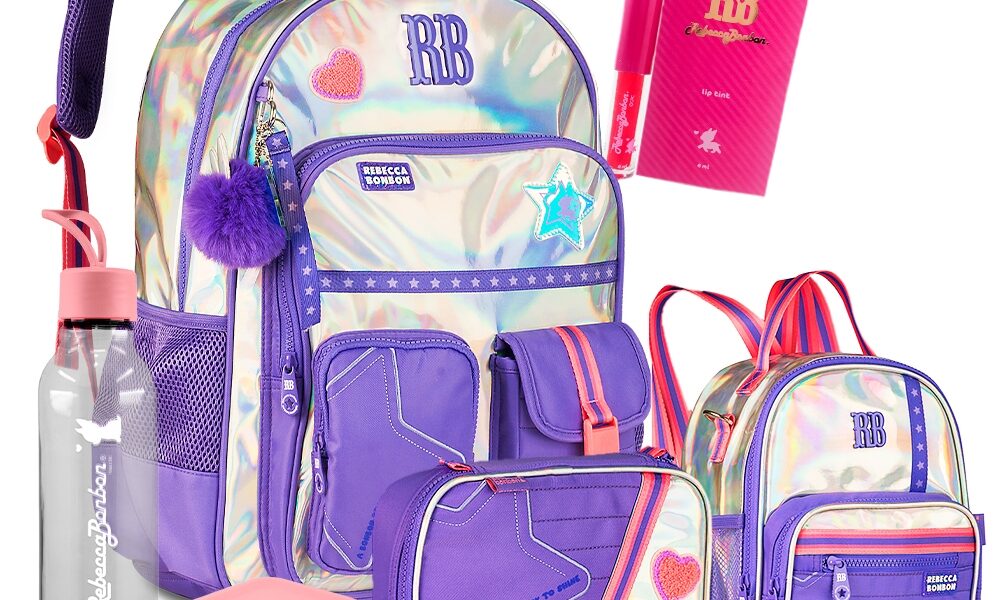 Kit Holográfico Rebecca Bonbon Completo Mochila Estojo E Lancheira Com Garrafa RB