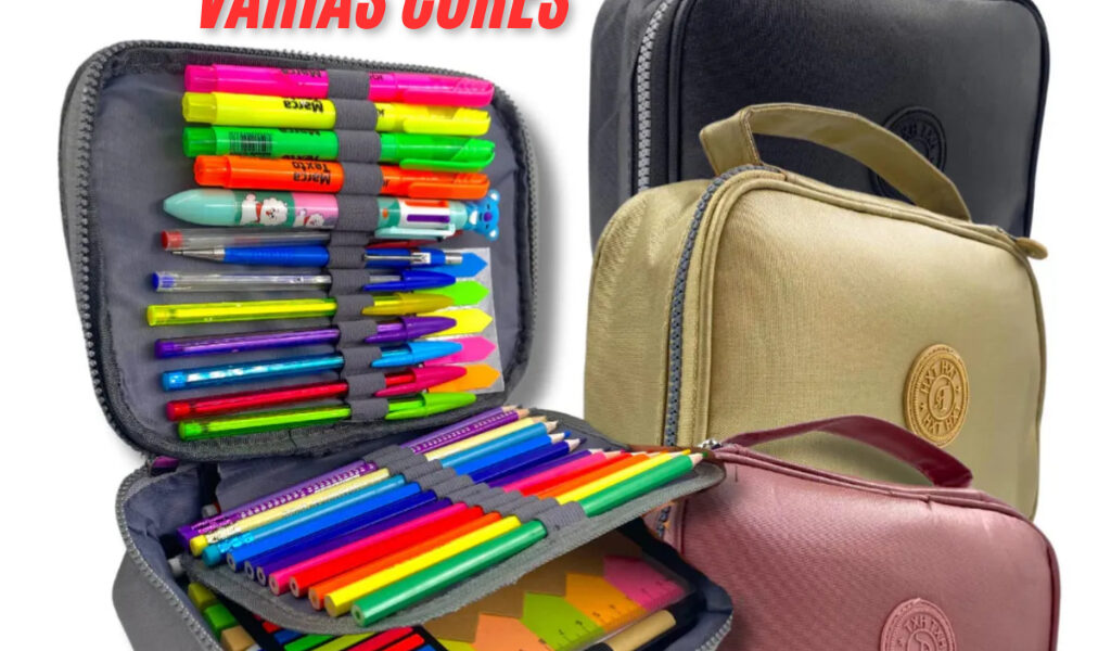 Estojo Escolar Com Divisoria Box Grande Jumbo Organizador Bolsinha Porta Lapis Caneta Volta Aulas Unissex Menino Menina