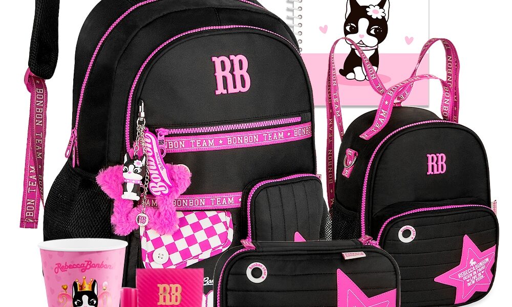 Kit Mochila Rebecca Bonbon Escolar Lancheira Térmica Estojo Box Grande Porta Notebook Tablet
