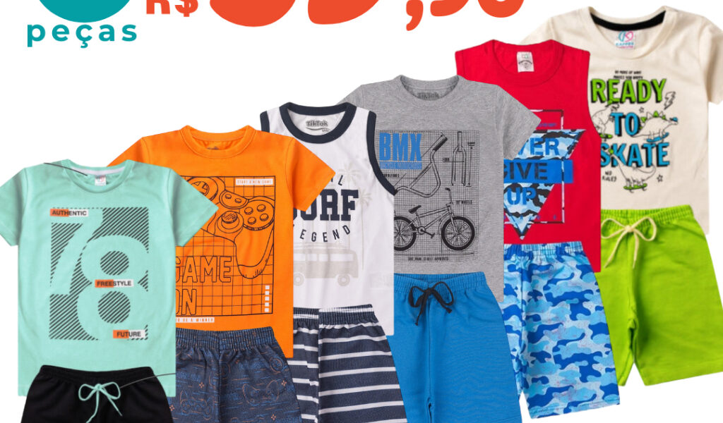 Kit Sortido 6 Peças de Roupas Infantil Menino
