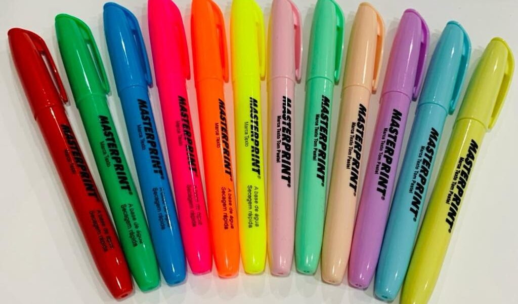 Kit 12 Marca Texto (6 Neon + 6 pastel) Caneta Marca Textos Masterprint