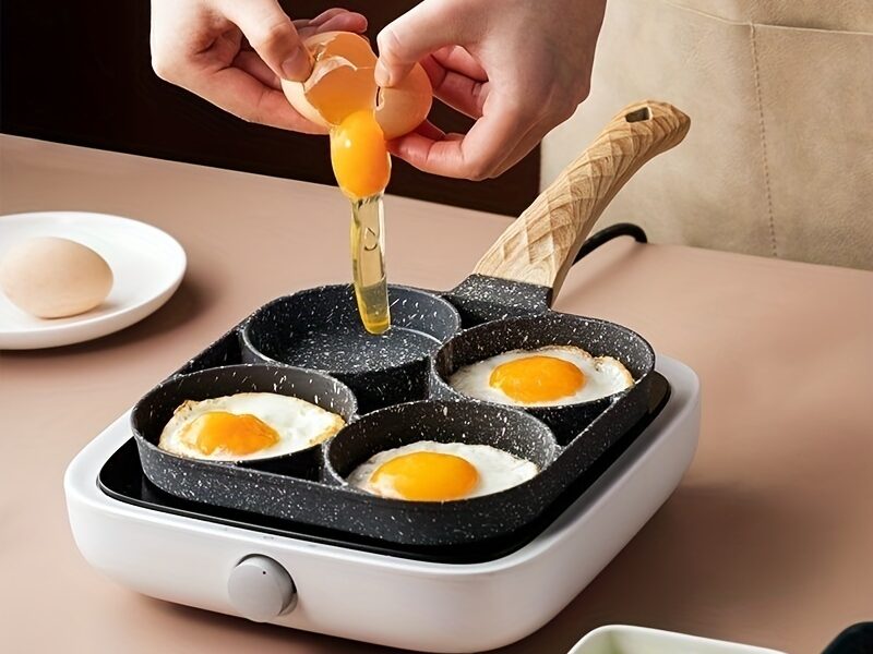 Frigideira Multifuncional Antiaderente 4 Em 1 Para Ovos , Hambúrguer , Omelete , Com Cabo De Madeira