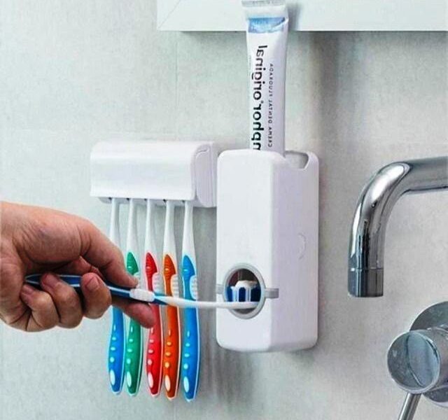 Dispenser Aplicador De Pasta de Dente E Suporte De Escova Para Uso No Banheiro