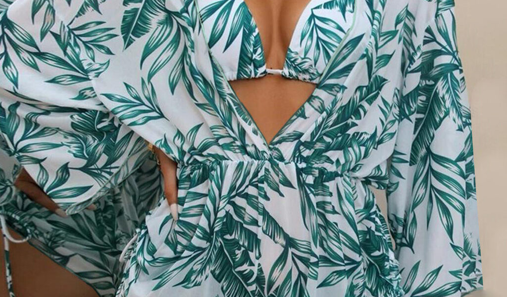 Lovito Conjuntos De Biquíni Boho Tropical Lace Up Flowers Conjuntos De Biquíni Para Mulheres LNL74444