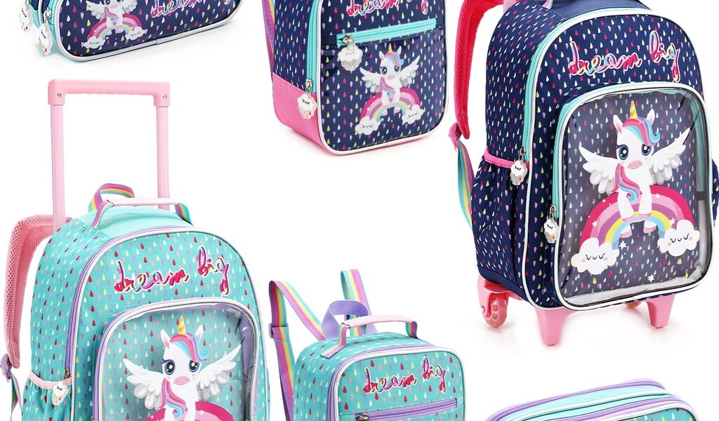 Mochila Escolar Rodinhas Lancheira Estojo Infantil Unicornio